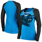 Add Carolina Panthers Majestic Women's Long Sleeve Lace-Up V-Neck T-Shirt - Blue/Black To Your NFL Collection