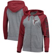 Add Atlanta Falcons 5th & Ocean by New Era Women's Fleece Tri-Blend Raglan Sleeve Full-Zip Hoodie - Heathered Gray/Red To Your NFL Collection