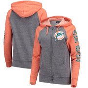 Add Miami Dolphins 5th & Ocean by New Era Women's Fleece Tri-Blend Raglan Sleeve Full-Zip Hoodie - Heathered Gray/Orange To Your NFL Collection