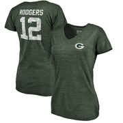 Add Aaron Rodgers Green Bay Packers NFL Pro Line by Fanatics Branded Women's Icon Tri-Blend Player Name & Number V-Neck T-Shirt - Green To Your NFL Collection