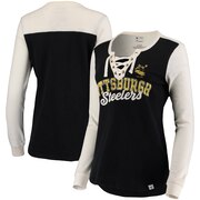 Add Pittsburgh Steelers NFL Pro Line by Fanatics Branded Women's True Classics Lace Up Long Sleeve T-Shirt – Black/Cream To Your NFL Collection