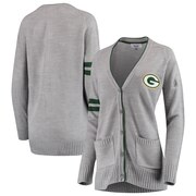 Add Green Bay Packers Touch by Alyssa Milano Women's Varsity Girl V-Neck Long Sleeve Cardigan Sweater – Gray To Your NFL Collection