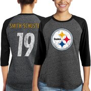 Add JuJu Smith-Schuster Pittsburgh Steelers Majestic Women's Player Name & Number Tri-Blend 3/4-Sleeve Raglan T-Shirt - Black To Your NFL Collection