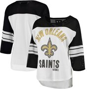 Add New Orleans Saints G-III 4Her by Carl Banks Women's First Team Three-Quarter Sleeve Mesh T-Shirt - White/Black To Your NFL Collection