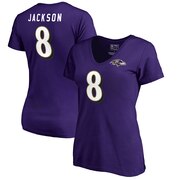 Add Lamar Jackson Baltimore Ravens NFL Pro Line by Fanatics Branded Women's Authentic Stack Name & Number T-Shirt – Purple To Your NFL Collection