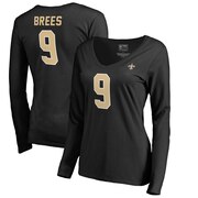 Add Drew Brees New Orleans Saints NFL Pro Line by Fanatics Branded Women's Authentic Stack Name & Number Long Sleeve V-Neck T-Shirt - Black To Your NFL Collection