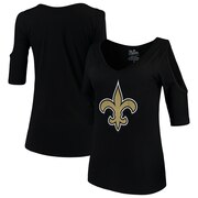 Add New Orleans Saints Majestic Threads Women's Cold Shoulder 3/4-Sleeve V-Neck T-Shirt - Black To Your NFL Collection