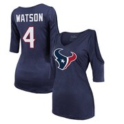 Add Deshaun Watson Houston Texans Majestic Threads Women's Player Name & Number Cold Shoulder Half-Sleeve V-Neck T-Shirt - Navy To Your NFL Collection