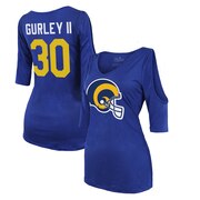 Add Todd Gurley II Los Angeles Rams Majestic Threads Women's Player Name & Number Cold Shoulder Half-Sleeve V-Neck T-Shirt - Royal To Your NFL Collection