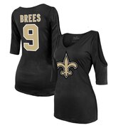 Add Drew Brees New Orleans Saints Majestic Threads Women's Player Name & Number Cold Shoulder Half-Sleeve V-Neck T-Shirt - Black To Your NFL Collection