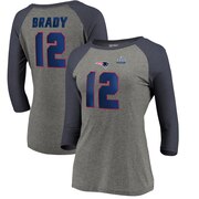 Add Tom Brady New England Patriots NFL Pro Line by Fanatics Branded Women's Super Bowl LIII Champions Triple Option Name & Number Raglan 3/4-Sleeve T-Shirt – Heather Gray To Your NFL Collection