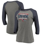 Add New England Patriots NFL Pro Line by Fanatics Branded Women's Super Bowl LIII Champions Neutral Zone 3/4 Sleeve Raglan T-Shirt - Gray/Navy To Your NFL Collection