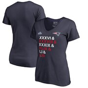 Add New England Patriots NFL Pro Line by Fanatics Branded Women's 6-Time Super Bowl Champions Hometown Roman V-Neck T-Shirt - Navy To Your NFL Collection