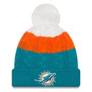 Add Miami Dolphins New Era Girls Youth Layered Up Cuffed Knit Hat with Pom – White/Aqua To Your NFL Collection