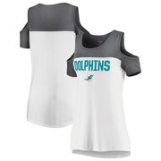 Add Miami Dolphins Majestic Women's Pure Dedication Open Shoulder T-Shirt – White/Gray To Your NFL Collection