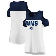 Add Los Angeles Rams Majestic Women's Pure Dedication Open Shoulder T-Shirt – White/Navy To Your NFL Collection