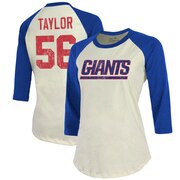 Add Lawrence Taylor New York Giants Majestic Threads Women's Vintage Inspired Player Name & Number 3/4-Sleeve Raglan T-Shirt - Cream/Royal To Your NFL Collection