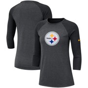 Add Pittsburgh Steelers Nike Women's Three-Quarter Sleeve Raglan Primary Logo T-Shirt – Heathered Charcoal/Black To Your NFL Collection