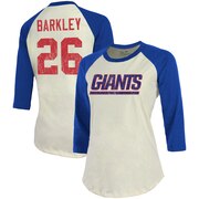 Add Saquon Barkley New York Giants Majestic Threads Women's Vintage Inspired Player Name & Number 3/4-Sleeve Raglan T-Shirt - Cream/Royal To Your NFL Collection