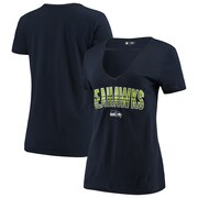 Add Seattle Seahawks New Era Women's Gradient Glitter Choker V-Neck T-Shirt - Navy To Your NFL Collection