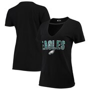 Add Philadelphia Eagles New Era Women's Gradient Glitter Choker V-Neck T-Shirt - Black To Your NFL Collection