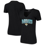 Add Jacksonville Jaguars New Era Women's Gradient Glitter Choker V-Neck T-Shirt - Black To Your NFL Collection