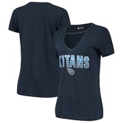 Add Tennessee Titans New Era Women's Gradient Glitter Choker V-Neck T-Shirt - Navy To Your NFL Collection