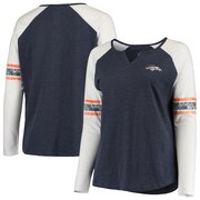 Add Denver Broncos Women's Plus Size Notch Raglan Long Sleeve T-Shirt - Heathered Navy To Your NFL Collection