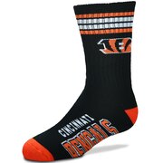 Add Cincinnati Bengals For Bare Feet Youth 4-Stripe Deuce Quarter-Length Socks To Your NFL Collection