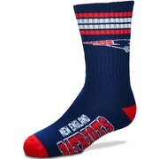 Add New England Patriots For Bare Feet Youth 4-Stripe Deuce Quarter-Length Socks To Your NFL Collection