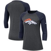 Add Denver Broncos Nike Women's Three-Quarter Sleeve Raglan Primary Logo T-Shirt – Heathered Charcoal/Navy To Your NFL Collection