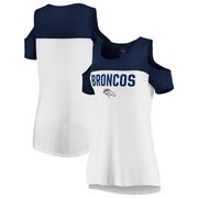 Add Denver Broncos Majestic Women's Pure Dedication Open Shoulder T-Shirt – White/Navy To Your NFL Collection