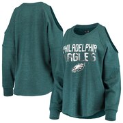 Add Philadelphia Eagles New Era Women's Cold Shoulder Tri-Blend Raglan Long Sleeve T-Shirt – Heathered Midnight Green To Your NFL Collection