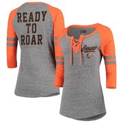 Add Cincinnati Bengals New Era Women's Lace-Up Tri-Blend Raglan 3/4-Sleeve T-Shirt – Heathered Gray/Heathered Orange To Your NFL Collection