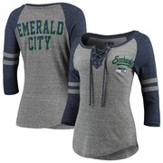 Add Seattle Seahawks New Era Women's Lace-Up Tri-Blend Raglan 3/4-Sleeve T-Shirt – Heathered Gray/Heathered College Navy To Your NFL Collection