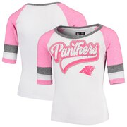 Add Carolina Panthers New Era Youth Rhinestone Tri-Blend 3/4-Sleeve Raglan T-Shirt - White To Your NFL Collection