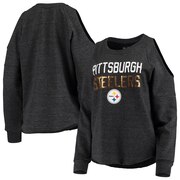 Add Pittsburgh Steelers New Era Women's Cold Shoulder Tri-Blend Raglan Long Sleeve T-Shirt – Heathered Black To Your NFL Collection