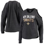 Add New Orleans Saints New Era Women's Cold Shoulder Tri-Blend Raglan Long Sleeve T-Shirt – Heathered Black To Your NFL Collection