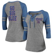 Add New York Giants New Era Women's Lace-Up Tri-Blend Raglan 3/4-Sleeve T-Shirt – Heathered Gray/Heathered Royal To Your NFL Collection