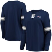 Add New England Patriots Fanatics Branded Women's Lead Draft Lace-Up Pullover Fleece Sweatshirt - Navy To Your NFL Collection