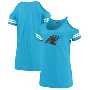 Add Carolina Panthers New Era Women's Varsity Cold Shoulder T-Shirt - Blue To Your NFL Collection