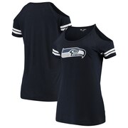 Add Seattle Seahawks New Era Women's Varsity Cold Shoulder T-Shirt - College Navy To Your NFL Collection