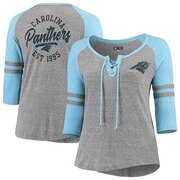 Add Carolina Panthers New Era Women's Plus Size Lace-Up Tri-Blend Raglan 3/4-Sleeve T-Shirt – Heathered Gray/Heathered Blue To Your NFL Collection