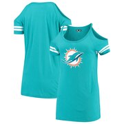 Add Miami Dolphins New Era Women's Varsity Cold Shoulder T-Shirt - Aqua To Your NFL Collection