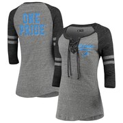 Add Detroit Lions New Era Women's Lace-Up Tri-Blend Raglan 3/4-Sleeve T-Shirt – Heathered Gray/Heathered Black To Your NFL Collection