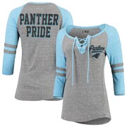 Add Carolina Panthers New Era Women's Lace-Up Tri-Blend Raglan 3/4-Sleeve T-Shirt – Heathered Gray/Heathered Blue To Your NFL Collection