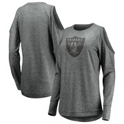 Add Oakland Raiders Fanatics Branded Women's Team Ambition Cold Shoulder Long Sleeve T-Shirt – Gray To Your NFL Collection