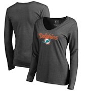 Add Miami Dolphins NFL Pro Line by Fanatics Branded Women's Freehand Long Sleeve V-Neck T-Shirt - Charcoal To Your NFL Collection