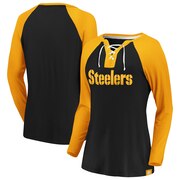 Add Pittsburgh Steelers Fanatics Branded Women's Break Out Play Lace Up Raglan Long Sleeve T-Shirt - Black/Gold To Your NFL Collection