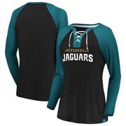 Add Jacksonville Jaguars Fanatics Branded Women's Break Out Play Lace Up Raglan Long Sleeve T-Shirt - Black/Teal To Your NFL Collection